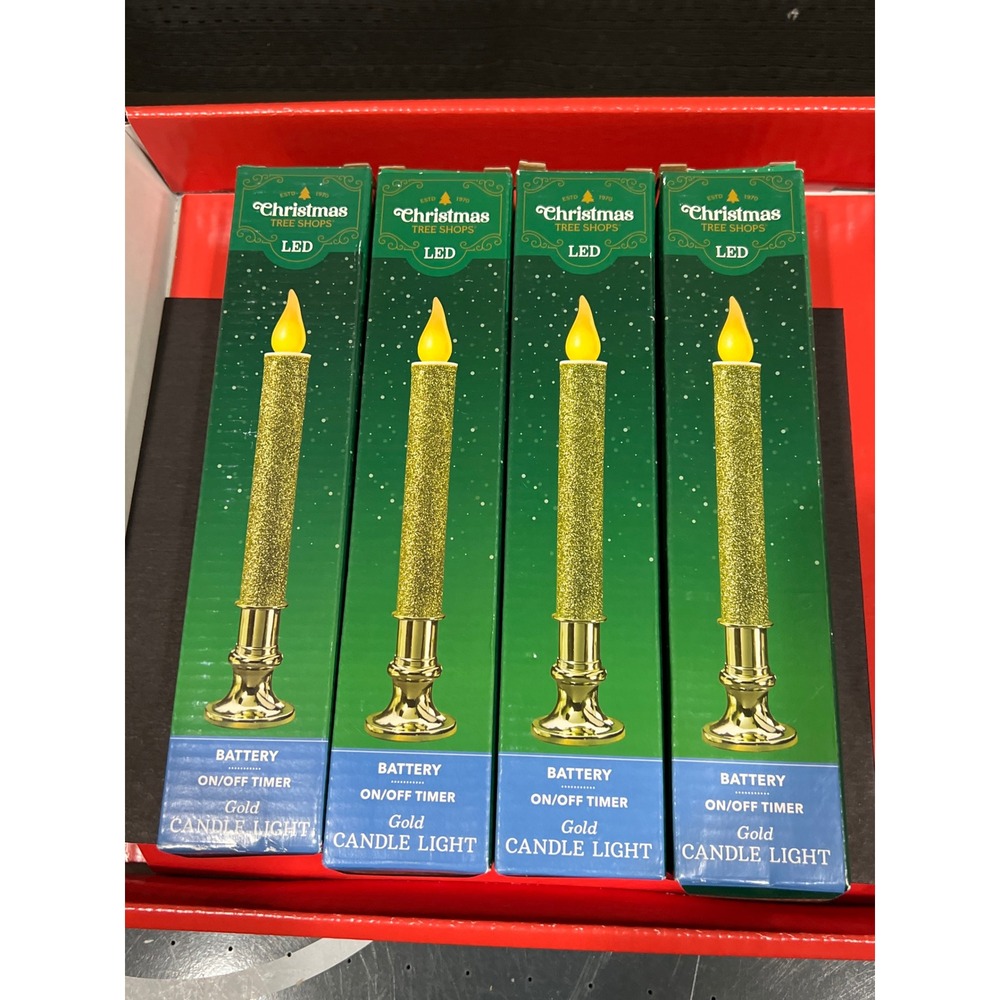 Christmas Tree Shops LED Gold Glitter Candle Light Battery Timer Set 4s 34060445